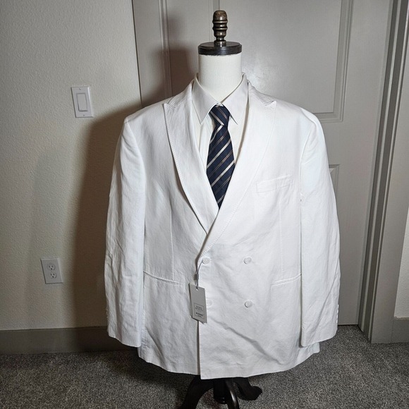 $260 NWT Murano 2XB‎ Baird McNutt Linen Blazer Jacket Men White Doublebreasted - Picture 1 of 16